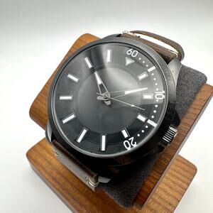 Folio Black Dial Watch with Brown Leather Strap, Large Round Case